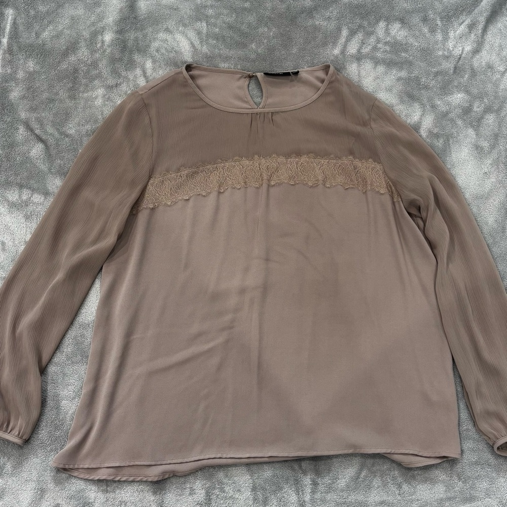 Apt. 9 Taupe Lace Accent Blouse